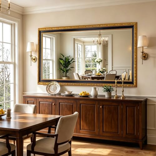 Black & Gold Leaf Carved Decorative Mirror, 60.6 x 31 Inches by AutdotWallMirrors