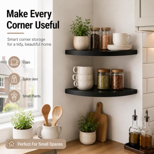 AHDECOR Black Corner Shelves, Modern Floating Corner Shelf - Image 4