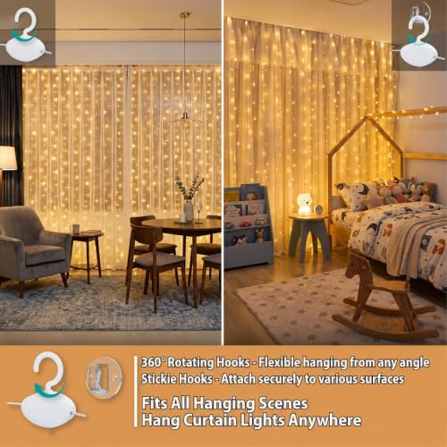 HXWEIYE 300LED Fairy Curtain Lights, 9.8x9.8Ft USB, 8 Modes & Timer - Image 3