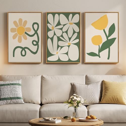 Framed Green Yellow Boho Floral Modern Abstract Wall Art Bedroom, 16x24 In - Image 4