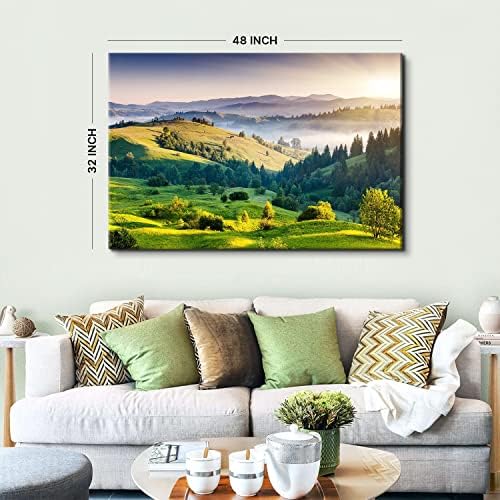 Green Misty Forest Wall Art Spring Mountain Landscape Wall Decor Large Nature - Image 2