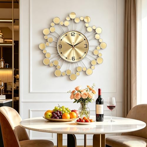 Silver Wall Clock 23" Decor Silent Battery Operated, Mid Century Modern - Image 3