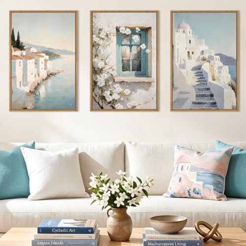 IARTTOP Large Blue Mediterranean Framed Wall Art 16x24 Inch Modern Greek - Image 2