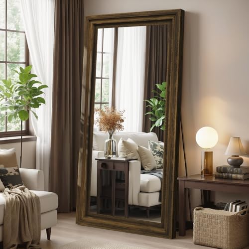 Wood Full Length Mirror 71"x30", Large Solid Wood Frame Floor Mirror by WISSMIELSHOME