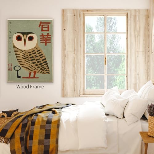 Japanese Animal Framed Poster Prints Vintage Owl Canvas Wall Art 8x10 inch - Image 3