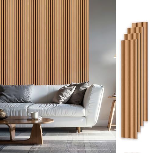 SMARTSTANDARD Wood Slat Acoustic Wall Panels 4 Pack 94"x12.6" Light Brown by SMARTSTANDARD