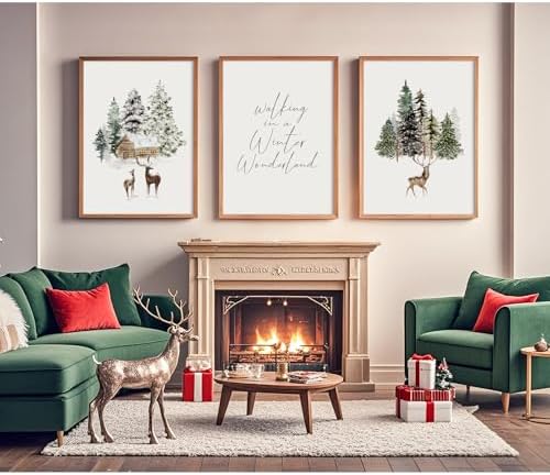 Christmas Wall Art Winter Wonderland Canvas Wall Decor Christmas Deer Pictures - Image 3