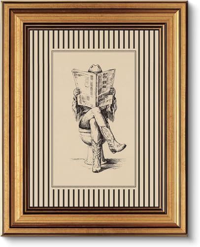 Gold Framed Wall Art, Funny Western Cowgirl Bathroom Canvas Prints, Cowgirl by YDNAKLX