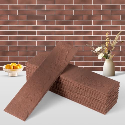 100 Pcs Vintage Red Faux Thin Brick Tiles Veneers, Inorganic Modified Clay by Unknown