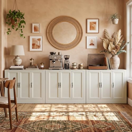 117" Modular Buffet Sideboard Cabinet Set of 3, Extra Long Coffee Bar Storage - Image 6