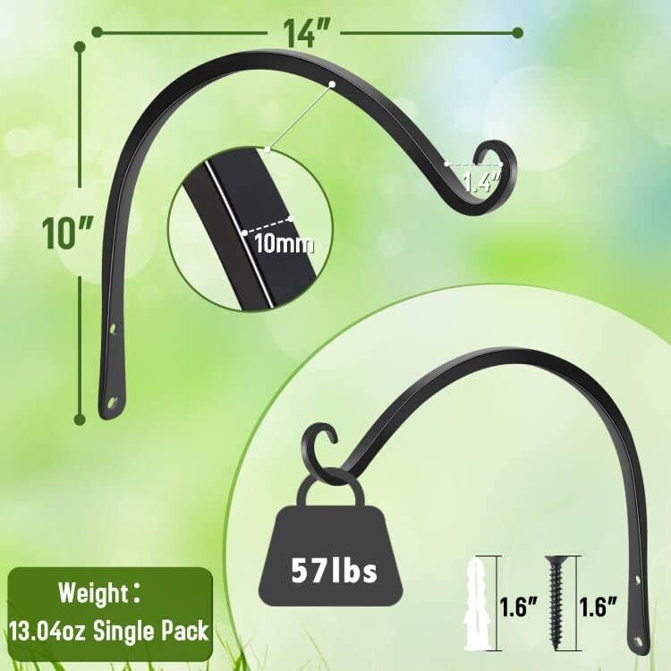 FEED GARDEN 2 Pack 14 Inch Hanging Plant Bracket Wall Hooks Decorative Plant - Image 2