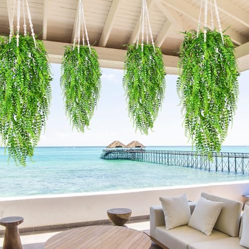 Waipfaru 8Pcs Fake Ferns Fake Hanging Plants Artificial Ferns Vine Greenery - Image 4