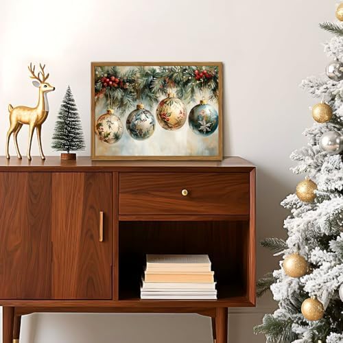 Framed Vintage Christmas Canvas Wall Art, Vintage Christmas Ornament Ball Wall - Image 3