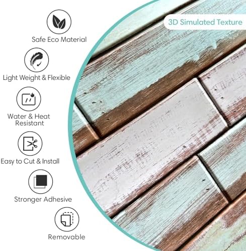Commomy Faux Wood 3D Wall Sticker Peel and Stick Tiles 10 Pcs 11.8" x 11.8" - Image 4