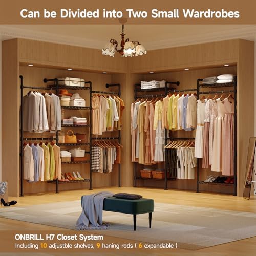 ONBRILL L7 Wall Mounted Industrial Pipe Clothing Rack, Corner Closet System - Image 6