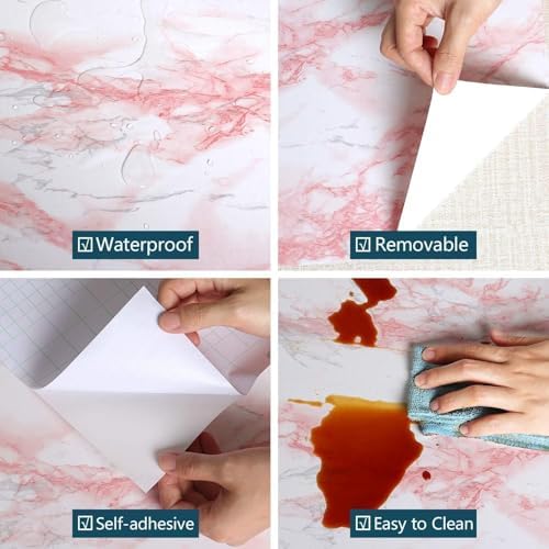 tiltil Glossy White/Pink Marble Contact Paper Granite Wallpaper 15.8"×78.7" - Image 4