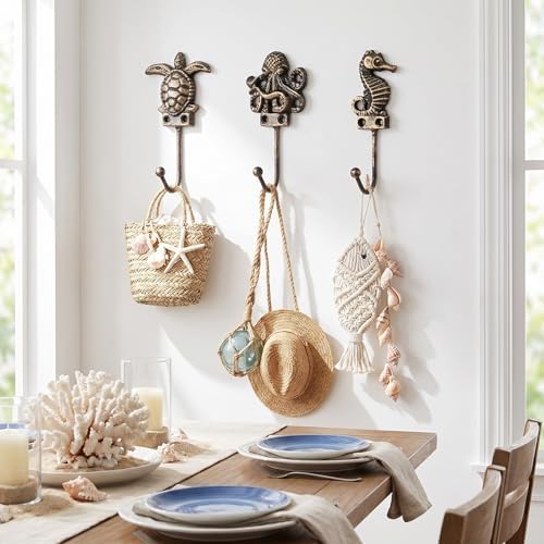 Hicarer 3 Pcs Nautical Wall Hooks Cast Iron Hangers - Image 5