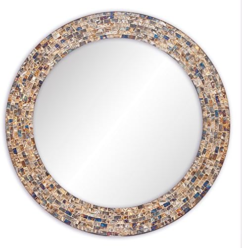 24" Gold Mosaic Wall Mirror, Handmade Round Decorative Mirror - Image 5