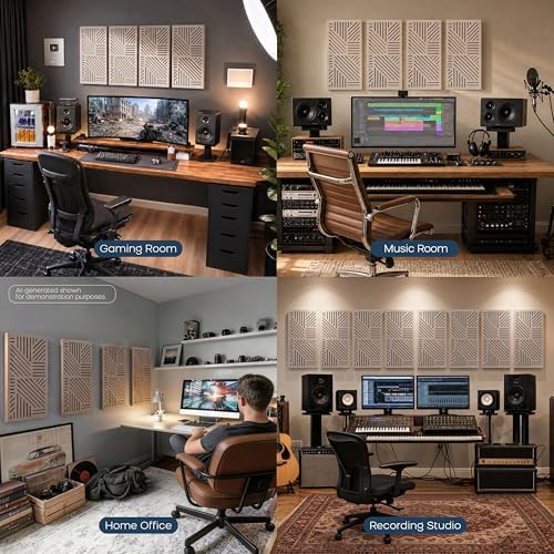 BUBOS 4 Pcs Decor Acoustic Panel 23.6x11.8" Self Adhesive Acoustic Wall Art - Image 4