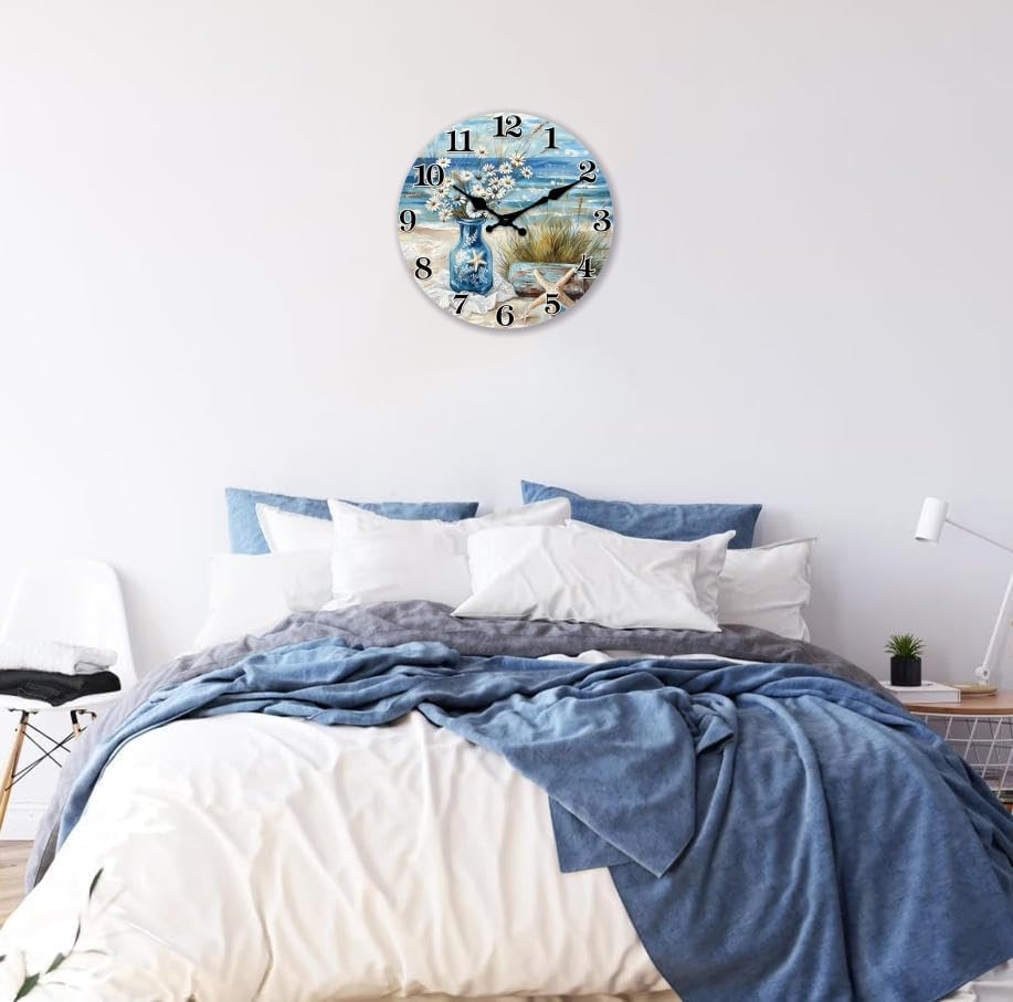 Blue Beach Wall Clocks for Living Room 14 Inch Silent - Image 2