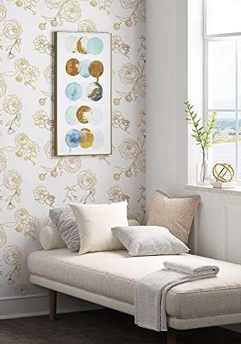 Safiyya 393"x17.3" Peel and Stick Wallpaper Gold and White Contact Paper Floral - Image 4