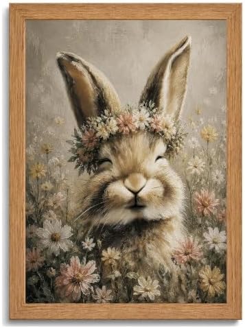 BZRVBQ Cute Bunny Wall Art, Framed Floral Rabbit Canvas Print, Vintage by Unknown
