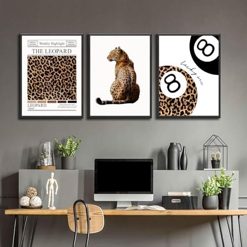 Set of 3 Trendy Leopard Wall Art Funky Lucky 8 Ball Posters Prints Preppy Room - Image 3