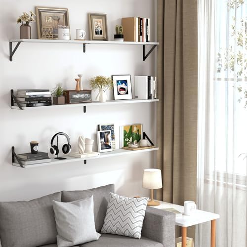 Heimlove 48 Inch Large Wall Bookshelves Set of 3, Wall Mounted Bookshelves - Image 6