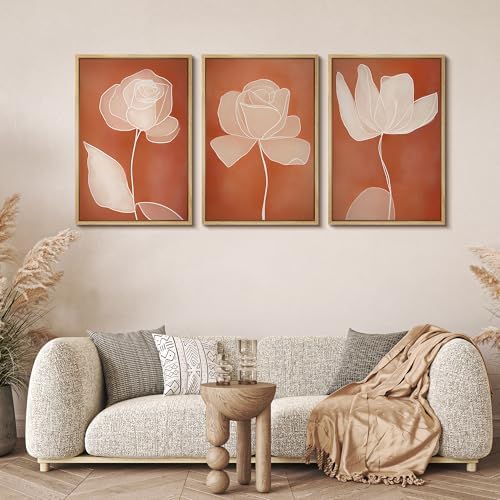 MUDECOR Framed Canvas Print Wall Art Terracotta Abstract Rose Line Art Burnt - Image 2