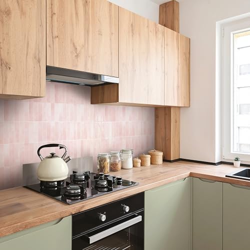 Smart Tiles Peel and Stick backsplash, Stacked Powder Pink - Image 2