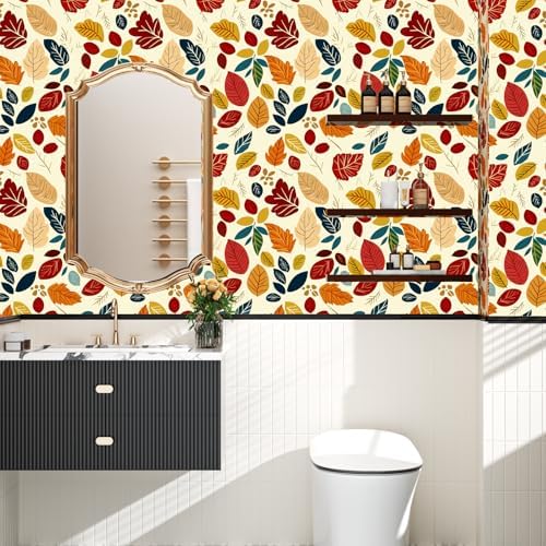 ILHIIOR Orange Floral Peel and Stick Wallpaper Wall Decor 17.5 x 118 Inches - Image 6
