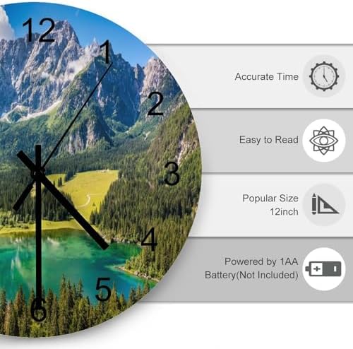Scenic Nature Wall Clock Silent Non Ticking Battery Operated, Natural Mountain - Image 3