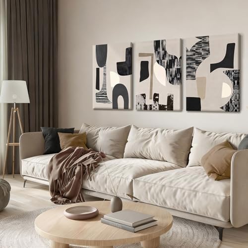 NCCXNCC 3Pcs Black and Beige Abstract Canvas Wall Art 12x16 Inch Framing - Image 2