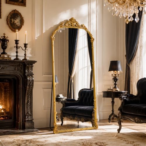 69"x28" Antique Gold Arched Vintage Floor Mirror - Image 7