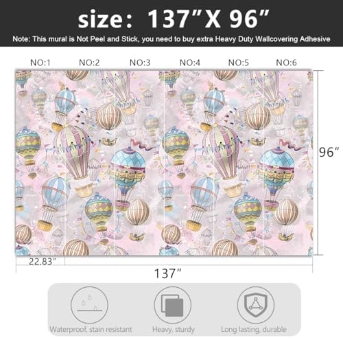 -Cartoon Pink hot air Balloon Nursery Backdrop Large Fabric Wallpaper Kids - Image 4