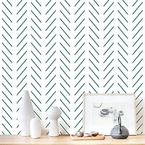 Erfoni Peel and Stick Wallpaper Green Herringbone Wallpaper by Erfoni