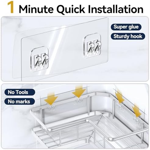 YASONIC Corner Shower Caddy Adhesive, 100% Rustproof Shower Organizer, No Drill - Image 6