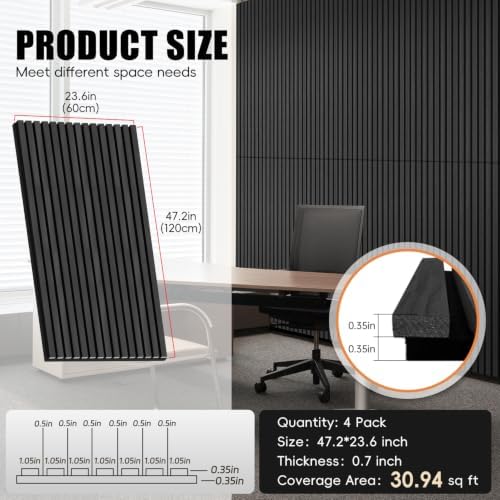 RITOLLO 4 Pack Wood Panels for Wall, 47.2"×23.6" Wood Slat Acoustic Panels for - Image 2