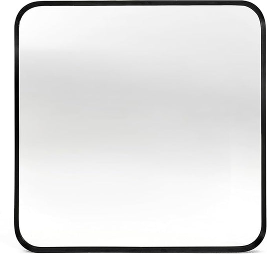 Wall Mount Mirror for Bathroom, Brushed Black Metal Framed Rounded Corner by Minuover