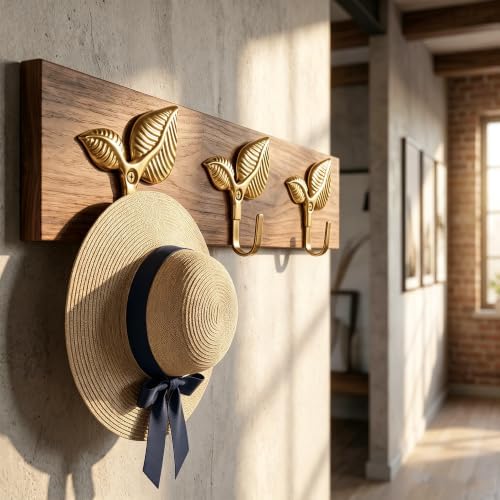 Set of 12 Vintage Leaf Wall Hooks, Rustic Gold Iron Heavy Duty Coat Hangers - Image 3