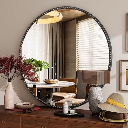 Vintage Round Mirror, 24 Inch Circle Wall Mounted Mirror by VETROVUE