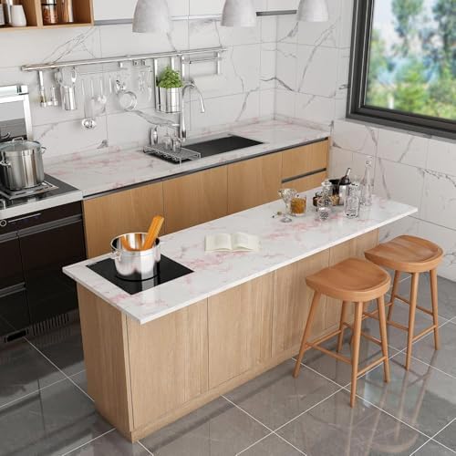 tiltil Glossy White/Pink Marble Contact Paper Granite Wallpaper 15.8"×78.7" - Image 5