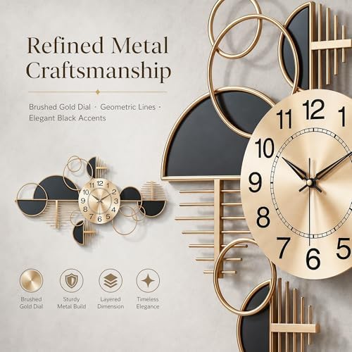 34" Modern Large Wall Clock Decorative Metal Art - Image 5