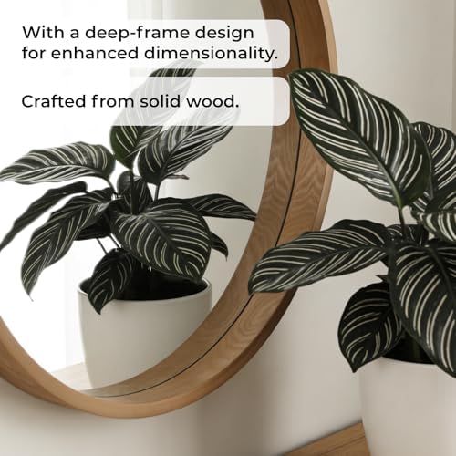 WallBeyond 28 Inch Natural Round Wood Mirror, Large Circle Wooden Frame Wall - Image 5