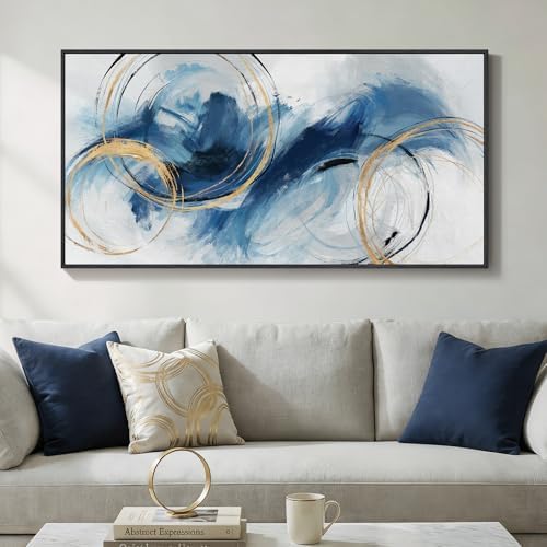 Large Framed Navy Blue Abstract Wall Art - Image 2