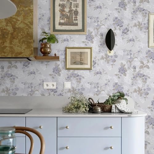 Ismoon Vintage Wallpaper Floral Peel and Stick Wallpaper 17.3in x6.56ft Gray - Image 3