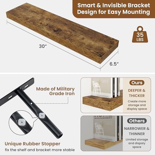 Floating Shelves for Wall, Wall Mounted Wood Shelves - Image 3