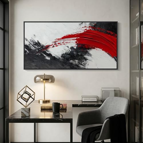 Extra Large Framed Red Black White Abstract Wall Art - Image 4
