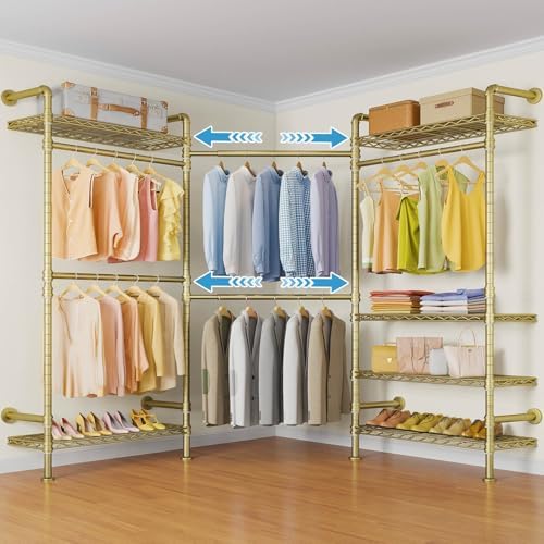 Timate L3 L Shape Gold Heavy Duty Clothes Rack, Industrial Pipe Wall Mounted by SturdyWallMountedClothesRack