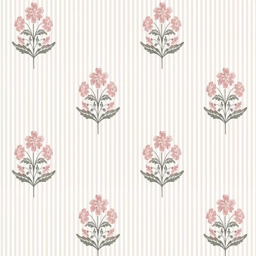 Safiyya Pink Floral Peel and Stick Wallpaper Striped Contact Paper Modern by SAFIYYA